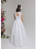 White Lace Satin Keyhole Back Flower Girl Dress